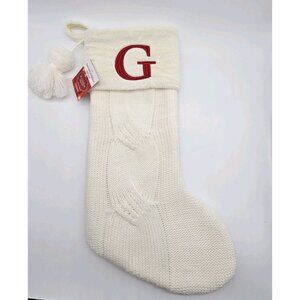Christmas Stocking St. Nicolas Square Ivory Initial Monogram Letter "G" Faux Fur